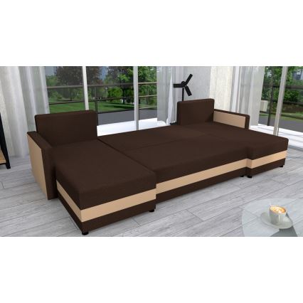 Tapicerowana, uniwersalna rozkładana narożna sofa typu U BRISTOL brązowy/beżowy