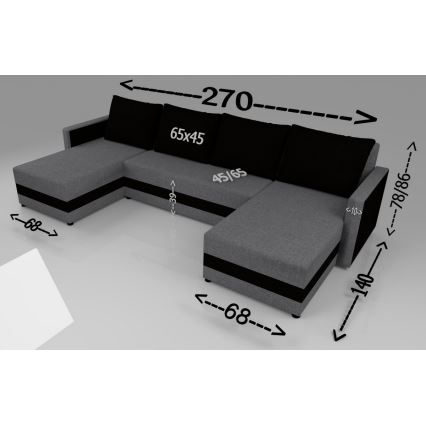 Tapicerowana, uniwersalna rozkładana narożna sofa typu U BRISTOL brązowy/beżowy
