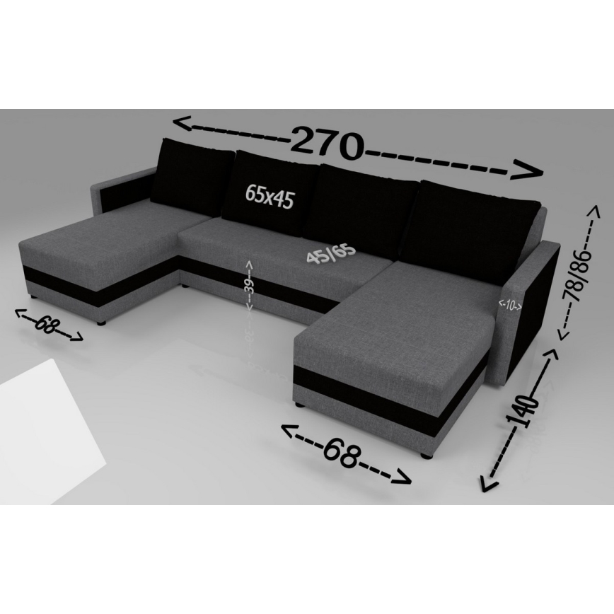 Tapicerowana, uniwersalna rozkładana narożna sofa typu U BRISTOL brązowy/beżowy