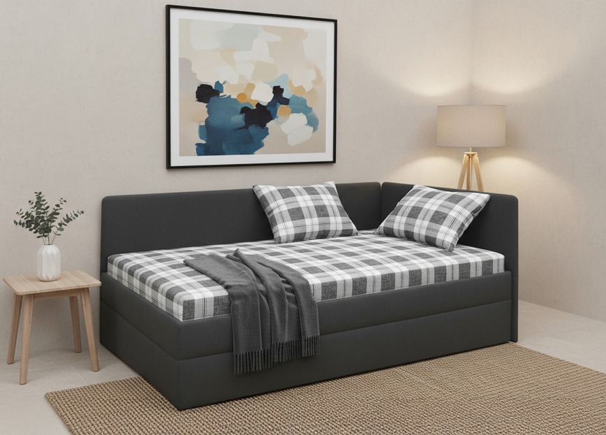 Tapicerowana leżanka z uniwersalnym wezgłowiem L/P ARLY 110x200 cm antracyt/biały