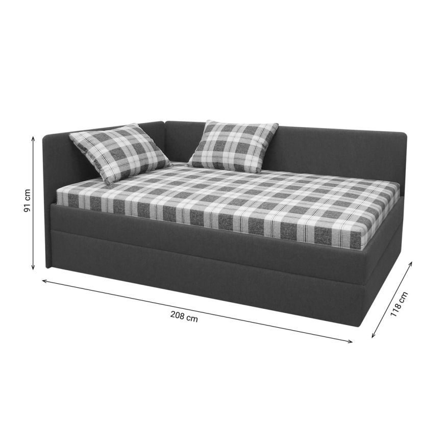 Tapicerowana leżanka z uniwersalnym wezgłowiem L/P ARLY 110x200 cm antracyt/biały