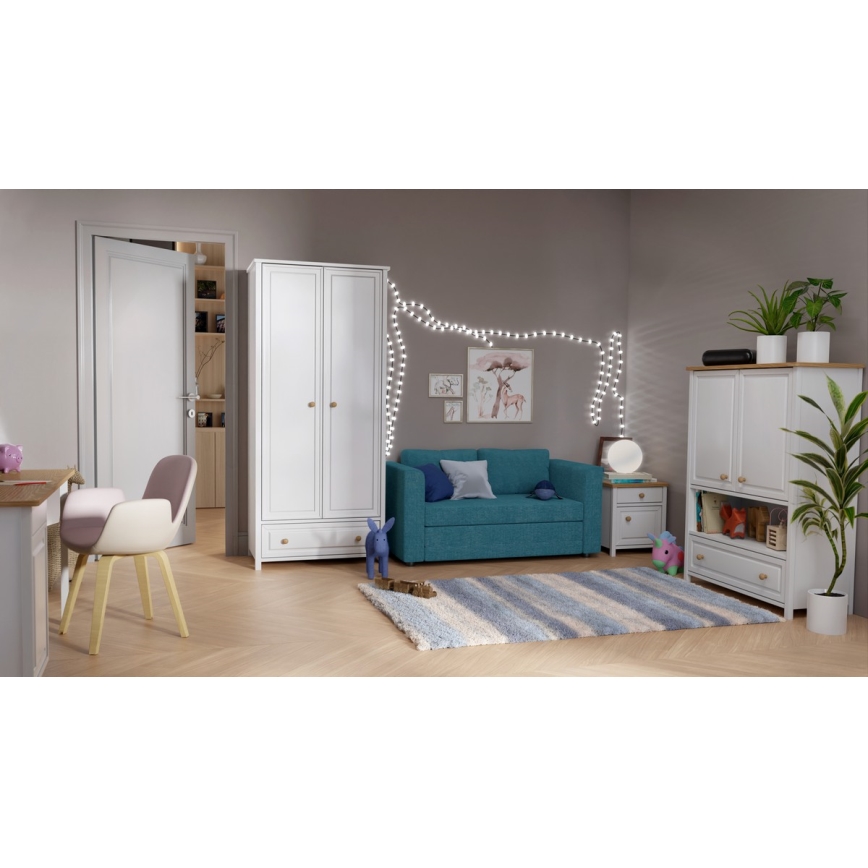 Tapicerowana rozkładana sofa dwuosobowa z podłokietnikami LAYLA niebieska