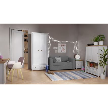 Tapicerowana rozkładana sofa dwuosobowa z podłokietnikami LAYLA szara