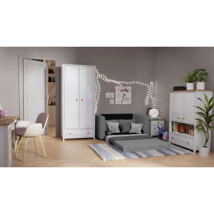Tapicerowana rozkładana sofa dwuosobowa z podłokietnikami LAYLA szara