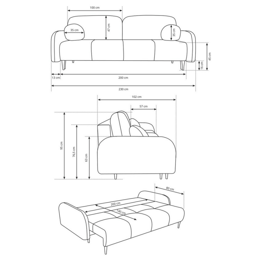 Tapicerowana rozkładana sofa trzyosobowa CLOUDY, kremowa