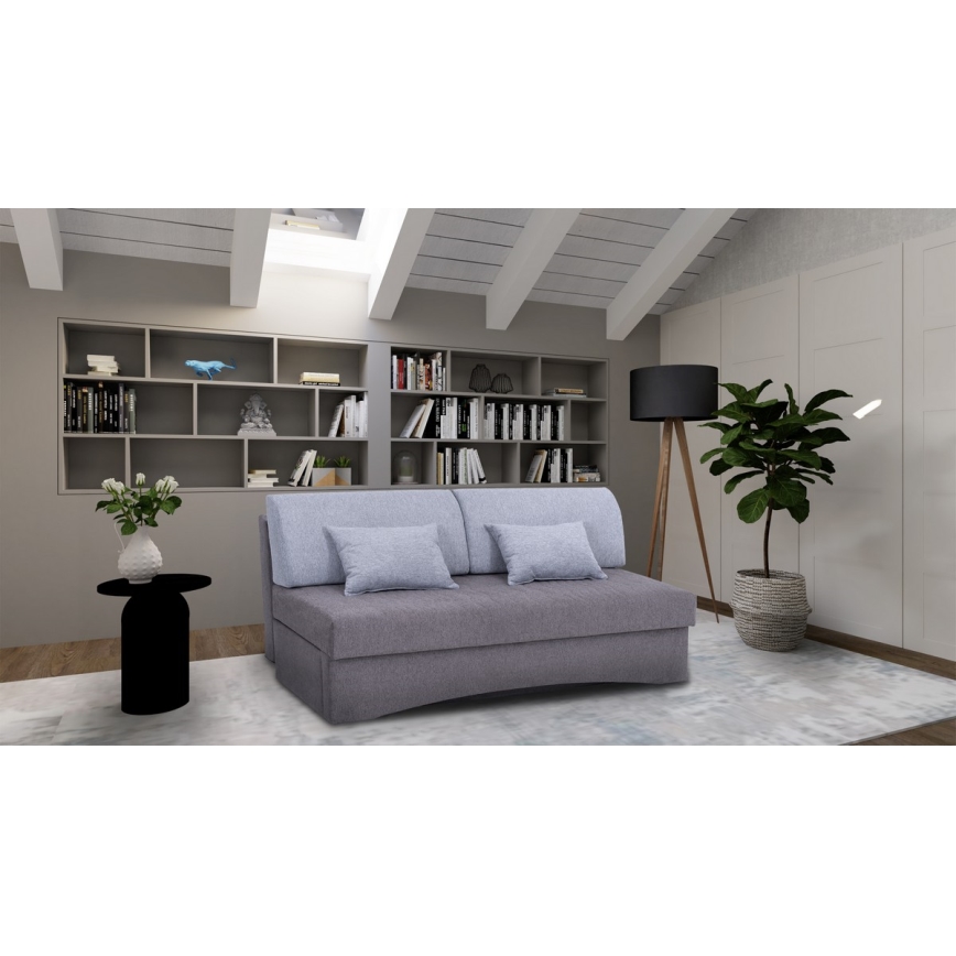 Tapicerowana rozkładana sofa trzyosobowa do codziennego spania bez podłokietników PAUL szara