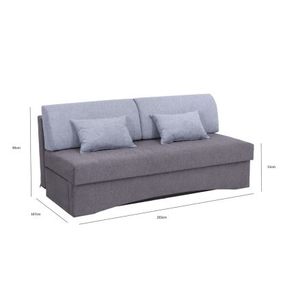 Tapicerowana, składana sofa trzyosobowa do codziennego spania bez podłokietników PAUL szary