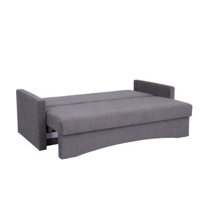 Tapicerowana, składana sofa trzyosobowa do codziennego spania z podłokietnikami PAUL szary