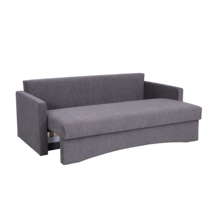 Tapicerowana, składana sofa trzyosobowa do codziennego spania z podłokietnikami PAUL szary