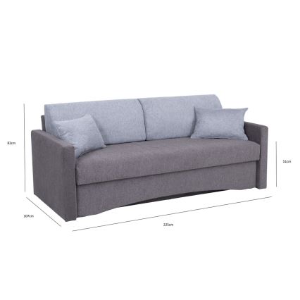 Tapicerowana, składana sofa trzyosobowa do codziennego spania z podłokietnikami PAUL szary