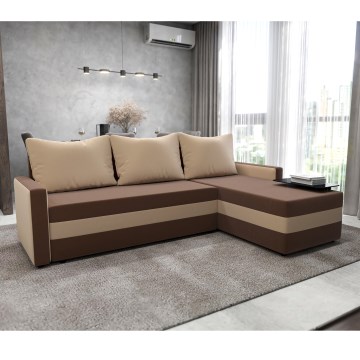 Tapicerowana, uniwersalna rozkładana narożna sofa typu L BRISTOL brązowy/beżowy