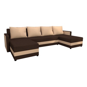 Tapicerowana, uniwersalna rozkładana narożna sofa typu U BRISTOL brązowy/beżowy