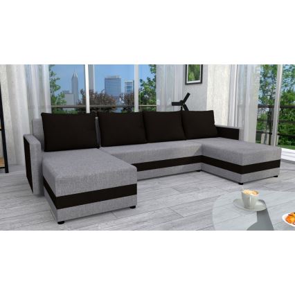 Tapicerowana, uniwersalna rozkładana sofa typu U BRISTOL szary/czarny