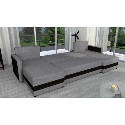 Tapicerowana, uniwersalna rozkładana sofa typu U BRISTOL szary/czarny
