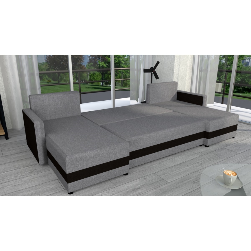 Tapicerowana, uniwersalna rozkładana sofa typu U BRISTOL szary/czarny