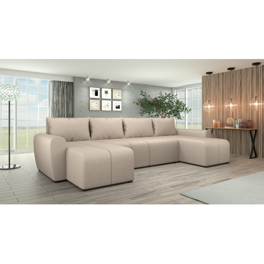Tapicerowana, uniwersalna rozkładana sofa typu U NEWPORT beżowy