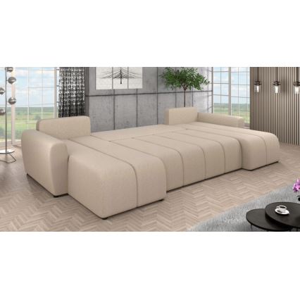 Tapicerowana, uniwersalna rozkładana sofa typu U NEWPORT beżowy