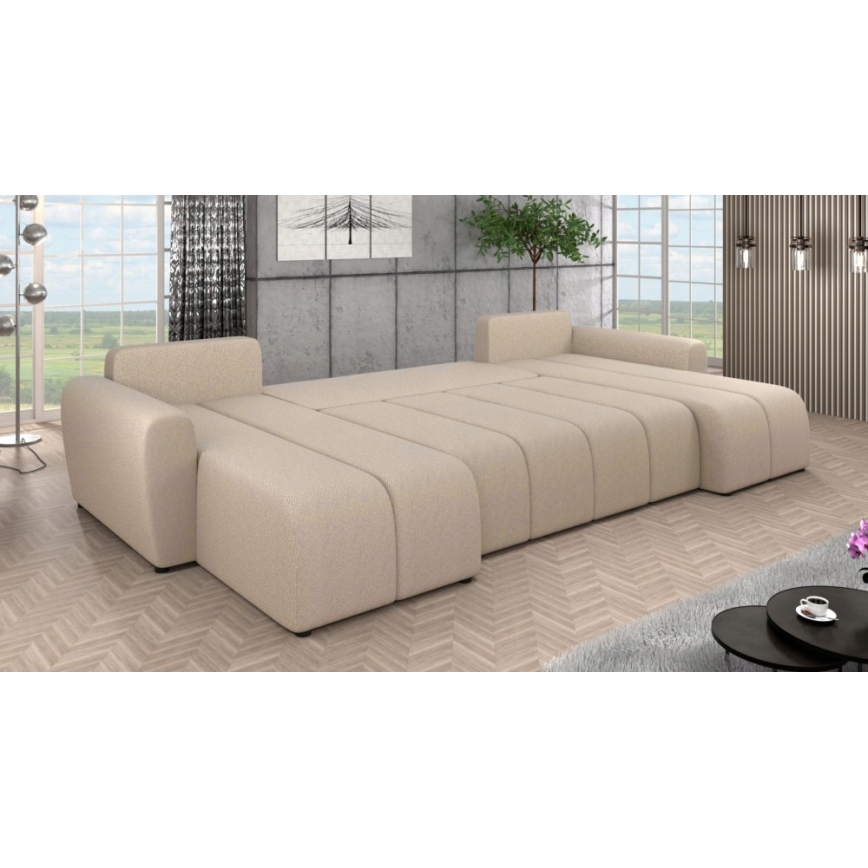 Tapicerowana, uniwersalna rozkładana sofa typu U NEWPORT beżowy
