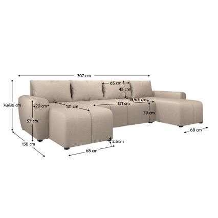 Tapicerowana, uniwersalna rozkładana sofa typu U NEWPORT beżowy