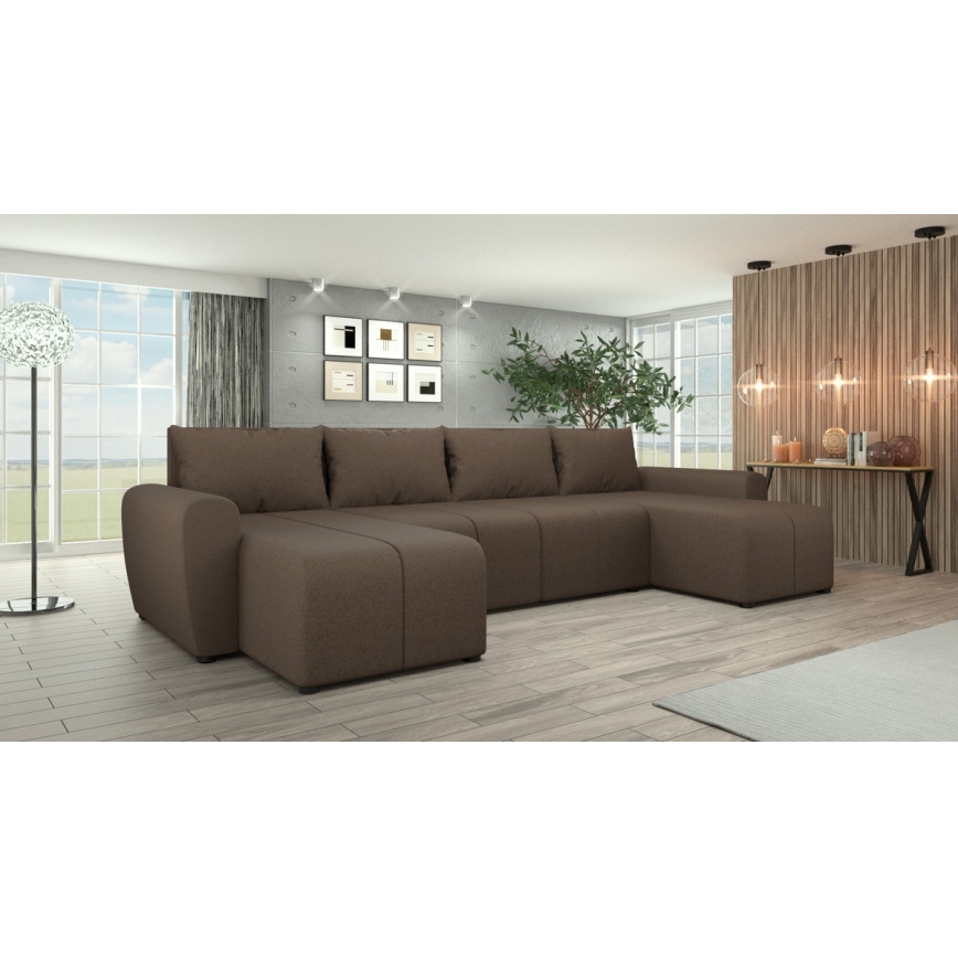 Tapicerowana, uniwersalna rozkładana sofa typu U NEWPORT brązowy