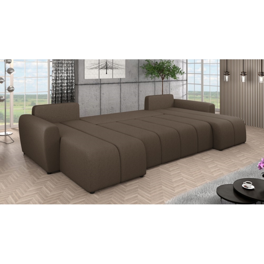 Tapicerowana, uniwersalna rozkładana sofa typu U NEWPORT brązowy