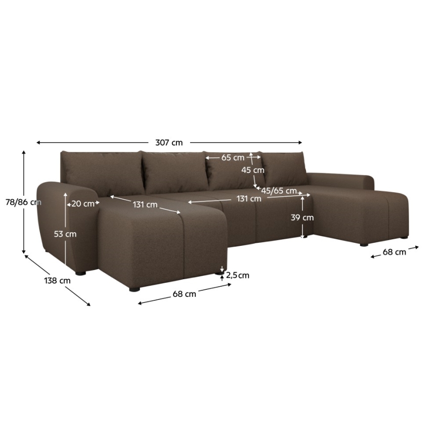 Tapicerowana, uniwersalna rozkładana sofa typu U NEWPORT brązowy