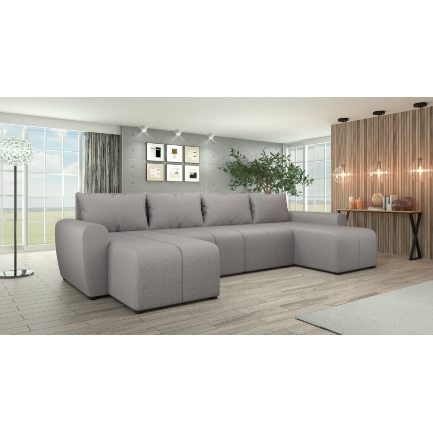 Tapicerowana, uniwersalna rozkładana sofa typu U NEWPORT szary