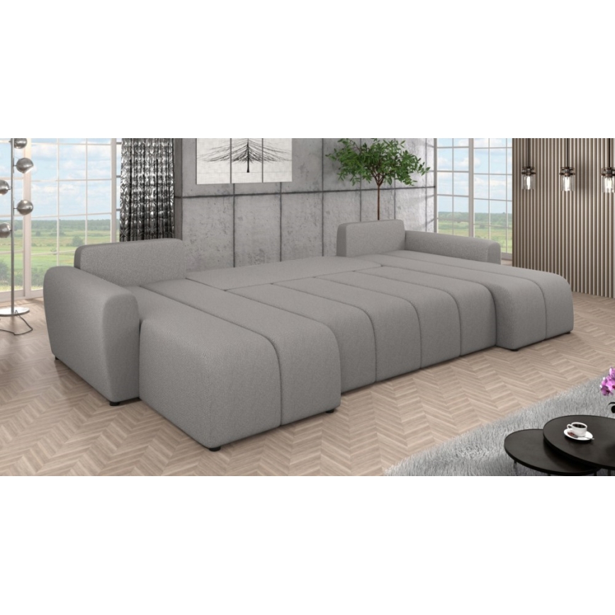 Tapicerowana, uniwersalna rozkładana sofa typu U NEWPORT szary