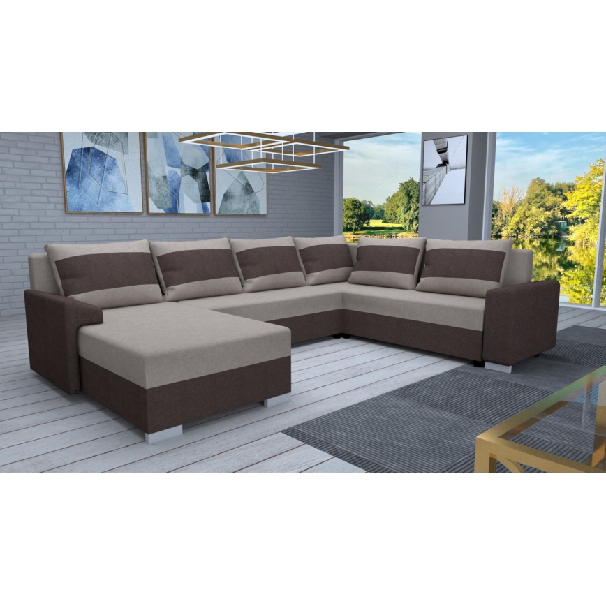 Tapicerowana, uniwersalna rozkładana sofa typu U OXFORD brązowy/taupe
