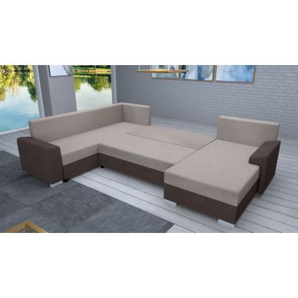 Tapicerowana, uniwersalna rozkładana sofa typu U OXFORD brązowy/taupe