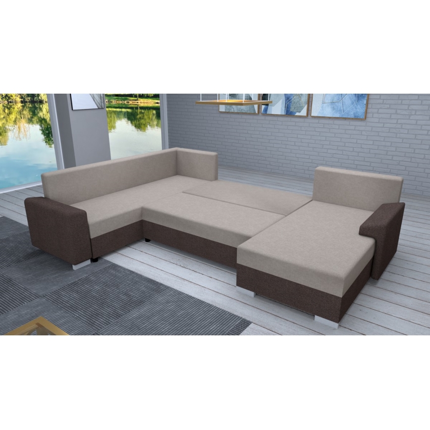 Tapicerowana, uniwersalna rozkładana sofa typu U OXFORD brązowy/taupe
