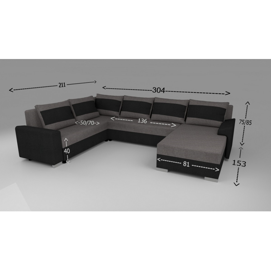 Tapicerowana, uniwersalna rozkładana sofa typu U OXFORD brązowy/taupe