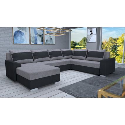 Tapicerowana, uniwersalna rozkładana sofa typu U OXFORD czarny/szary