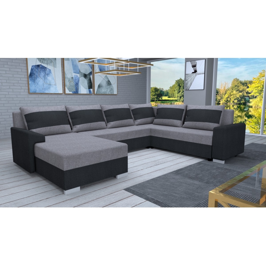 Tapicerowana, uniwersalna rozkładana sofa typu U OXFORD czarny/szary