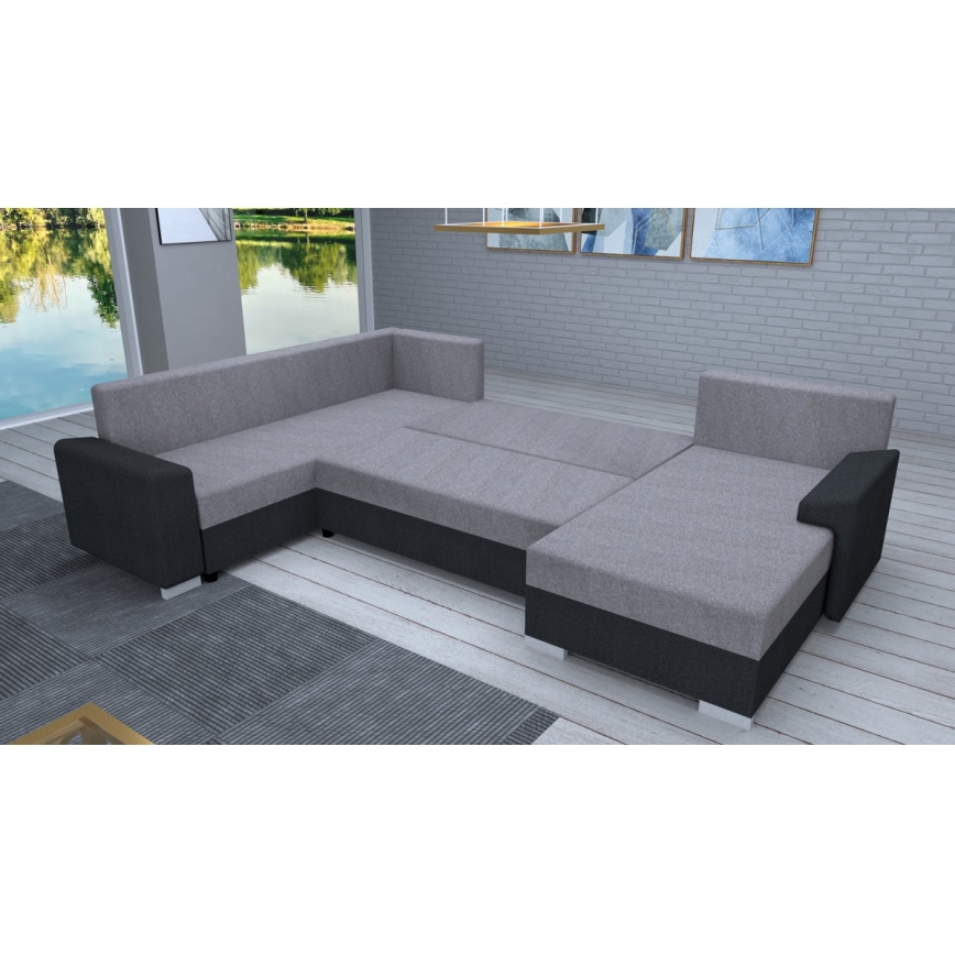 Tapicerowana, uniwersalna rozkładana sofa typu U OXFORD czarny/szary
