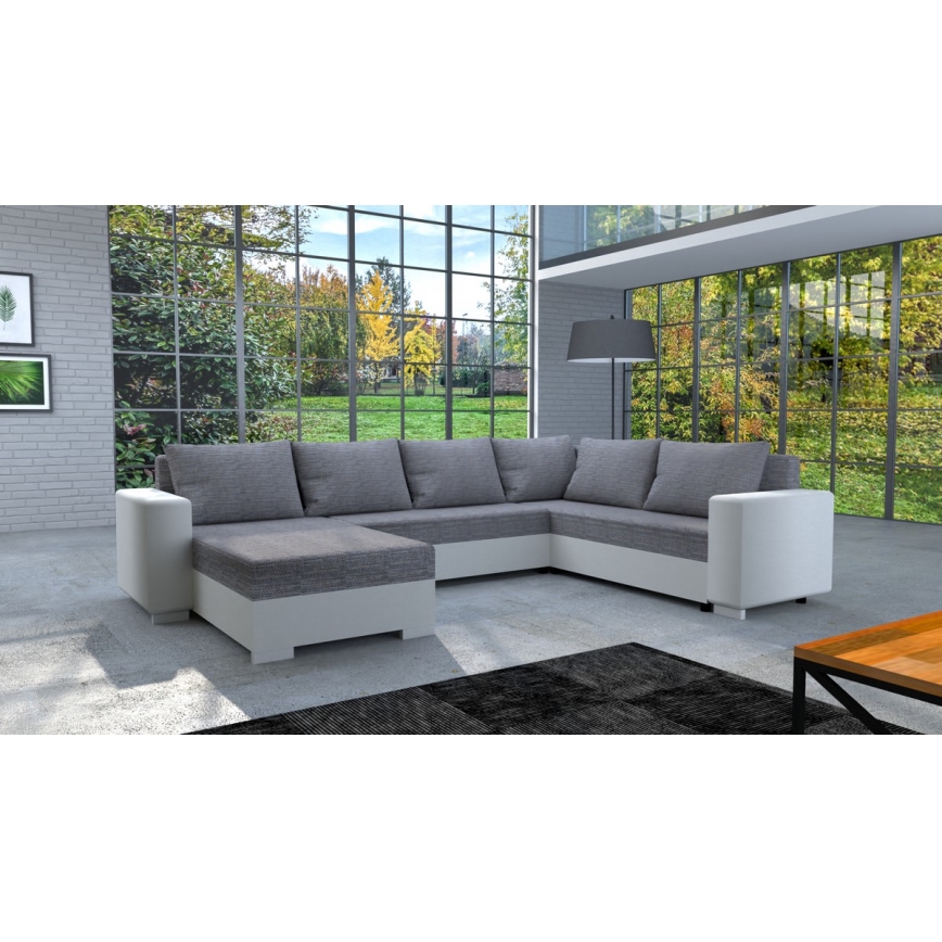 Tapicerowana, uniwersalna rozkładana sofa typu U YORK biały/szary
