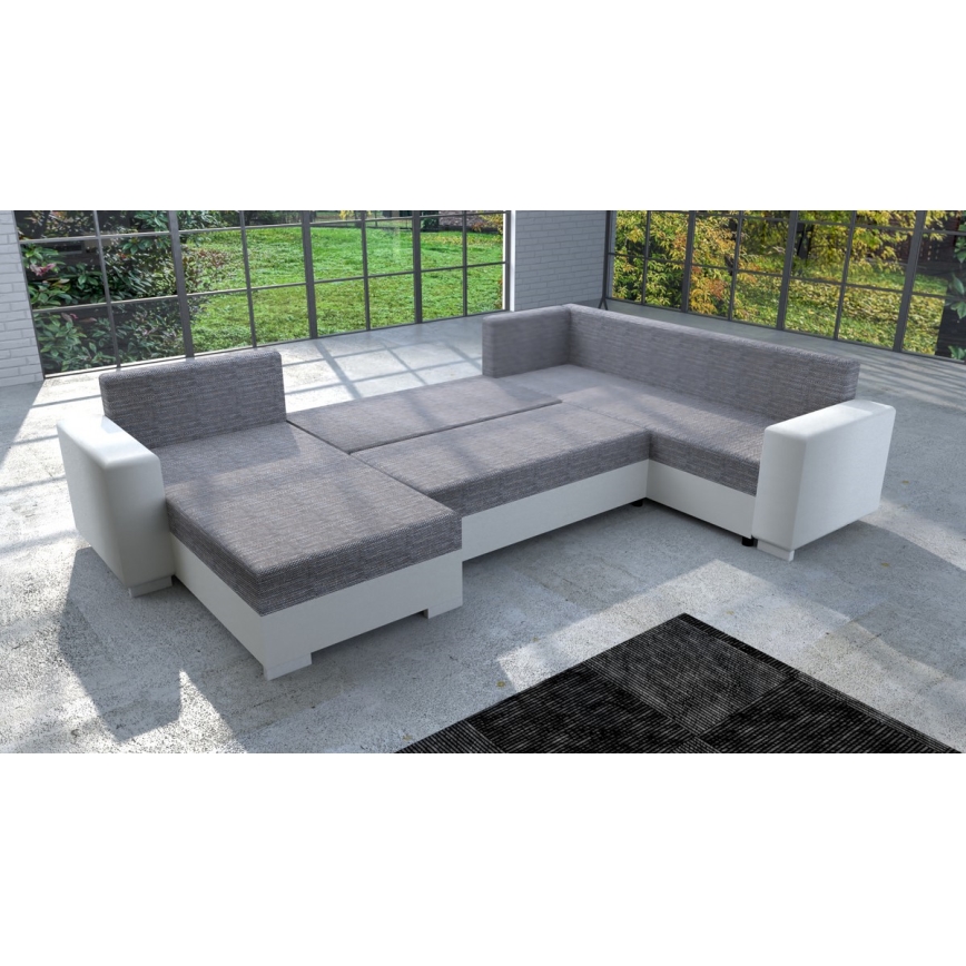 Tapicerowana, uniwersalna rozkładana sofa typu U YORK biały/szary