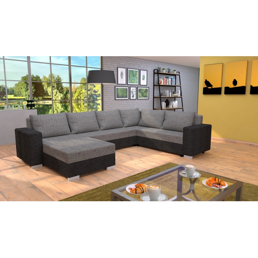 Tapicerowana, uniwersalna rozkładana sofa typu U YORK brązowy/beżowy