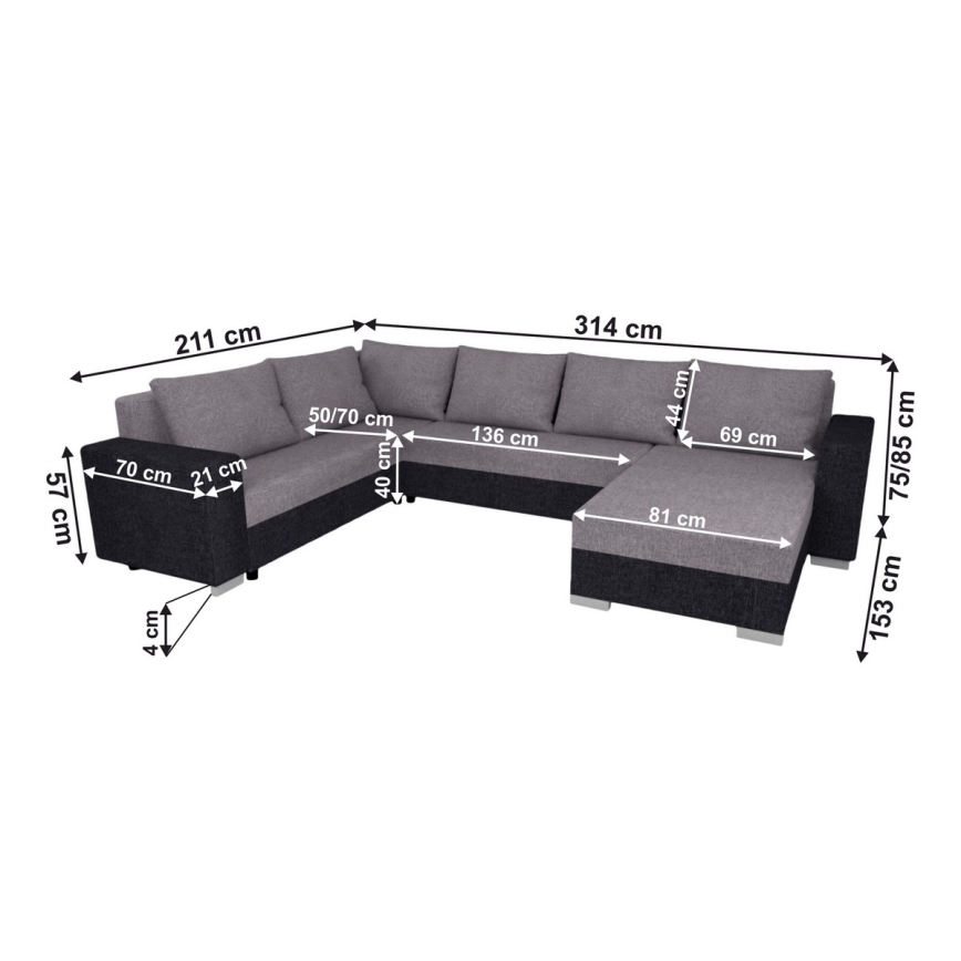 Tapicerowana, uniwersalna rozkładana sofa typu U YORK brązowy/beżowy