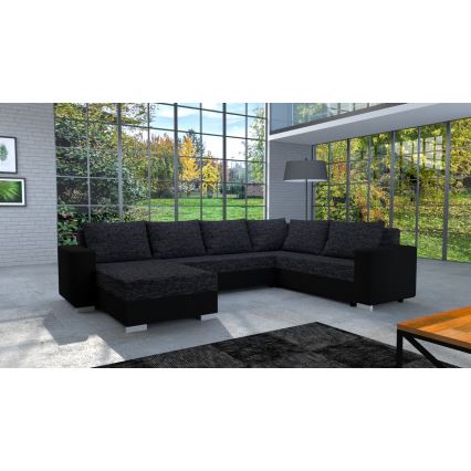 Tapicerowana, uniwersalna rozkładana sofa typu U YORK czarny/antracyt