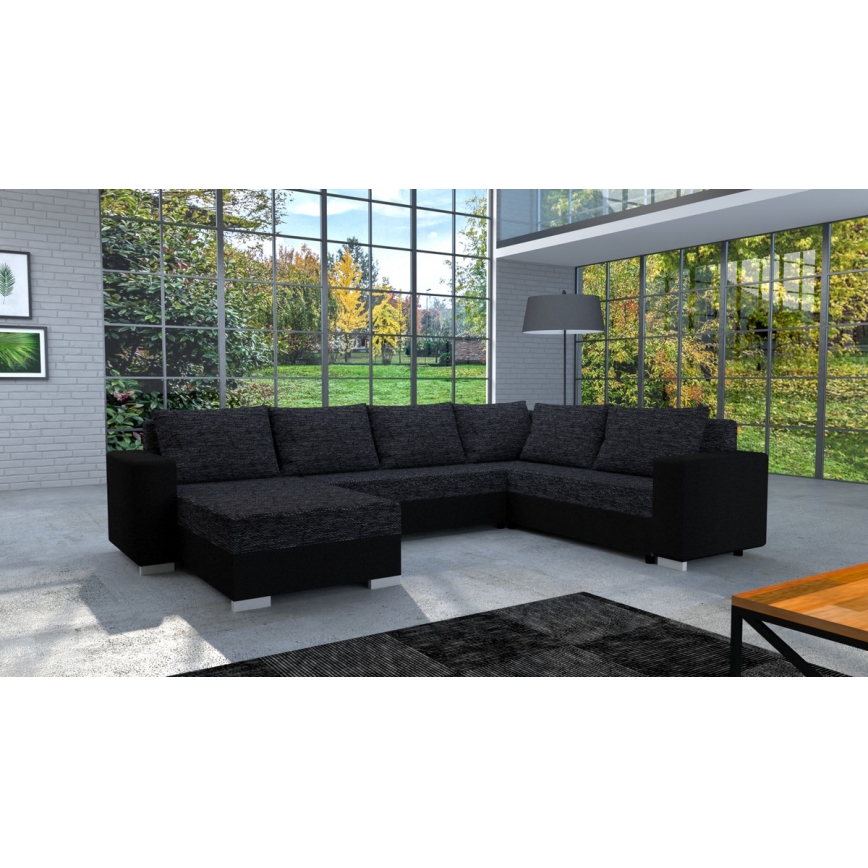 Tapicerowana, uniwersalna rozkładana sofa typu U YORK czarny/antracyt