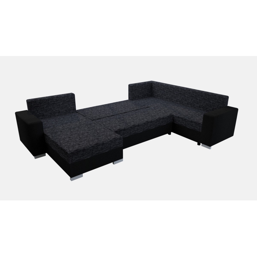 Tapicerowana, uniwersalna rozkładana sofa typu U YORK czarny/antracyt