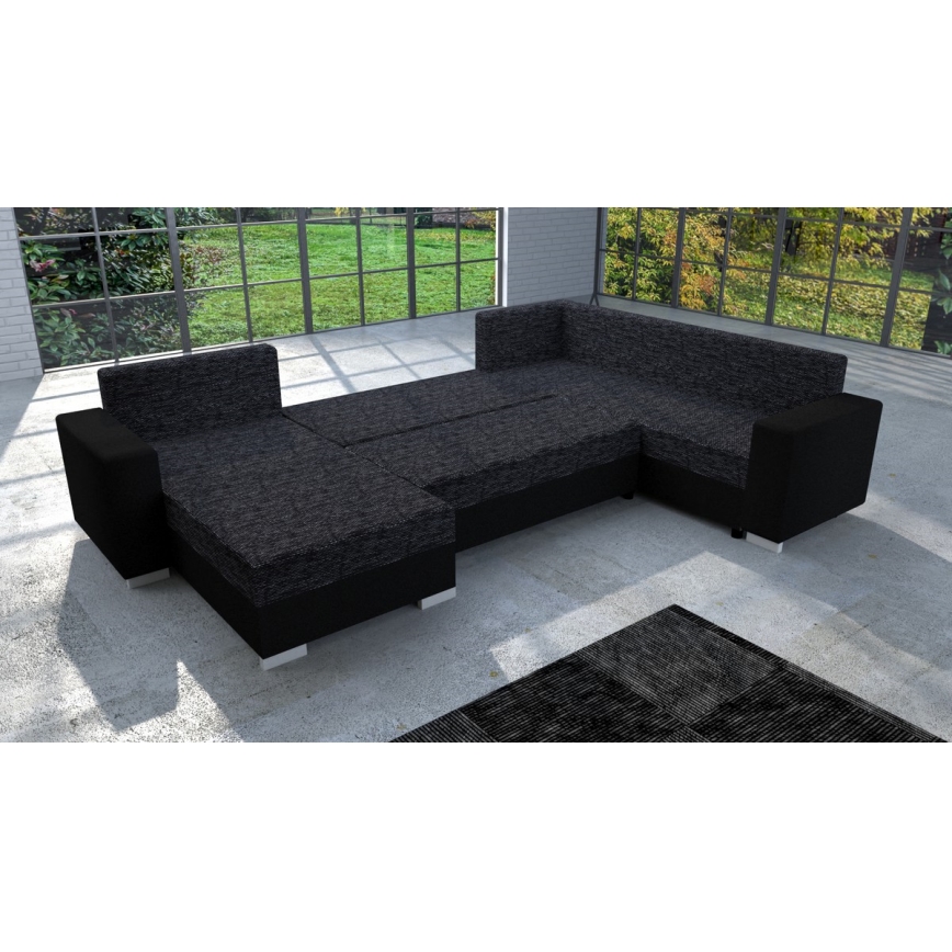 Tapicerowana, uniwersalna rozkładana sofa typu U YORK czarny/antracyt