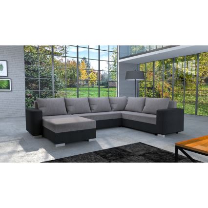 Tapicerowana, uniwersalna rozkładana sofa typu U YORK szary/czarny