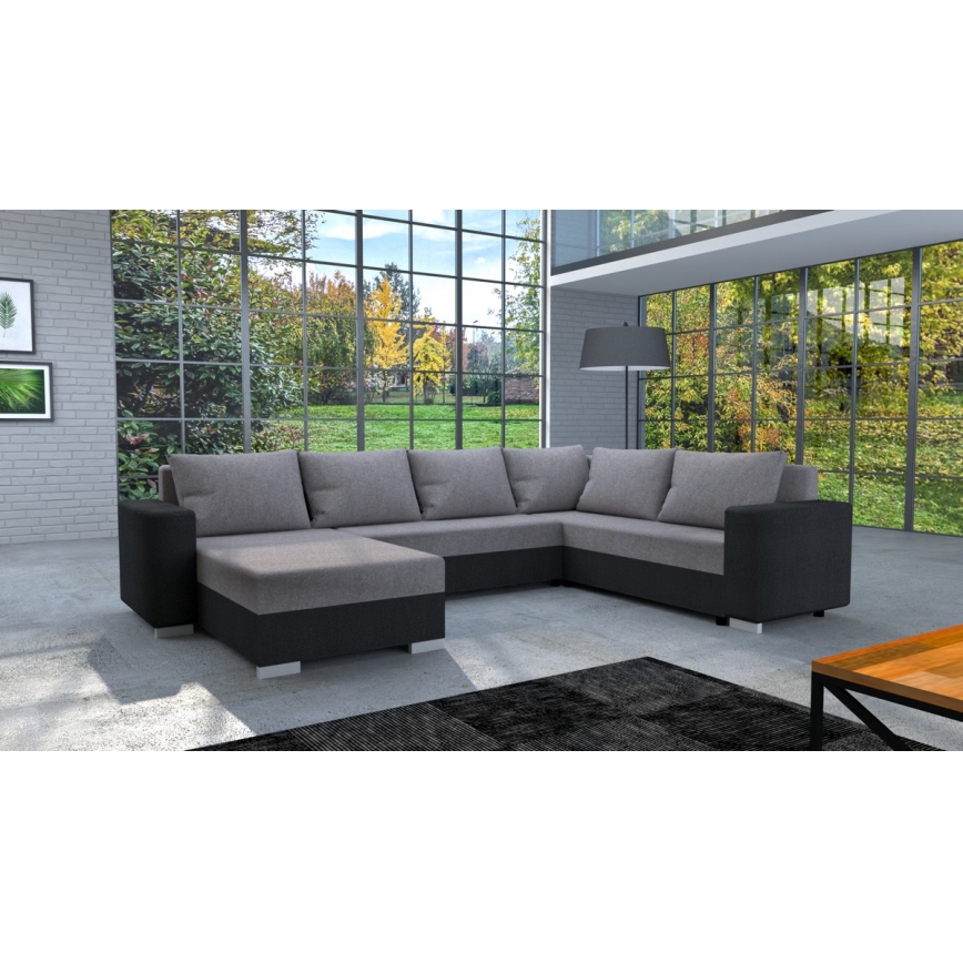 Tapicerowana, uniwersalna rozkładana sofa typu U YORK szary/czarny