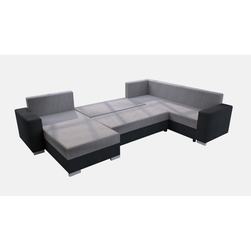 Tapicerowana, uniwersalna rozkładana sofa typu U YORK szary/czarny
