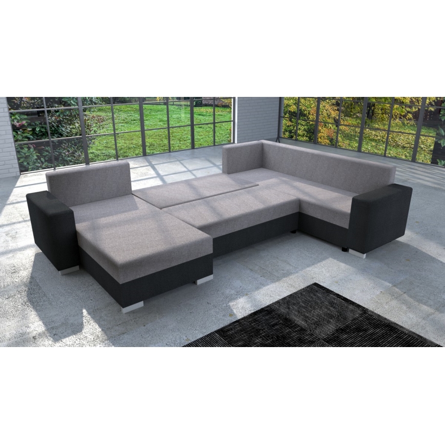Tapicerowana, uniwersalna rozkładana sofa typu U YORK szary/czarny