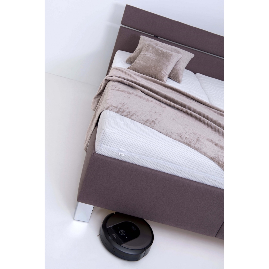 Tapicerowane łóżko ALIS 160 x 200 cm z materacem i pojemnikiem na pościel, brązowe