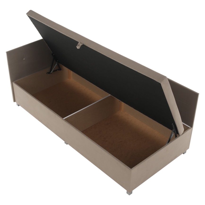 Tapicerowany tapczan AMSTERDAM 90x200 cm z uniwersalnym wezgłowiem i pojemnikiem beżowy