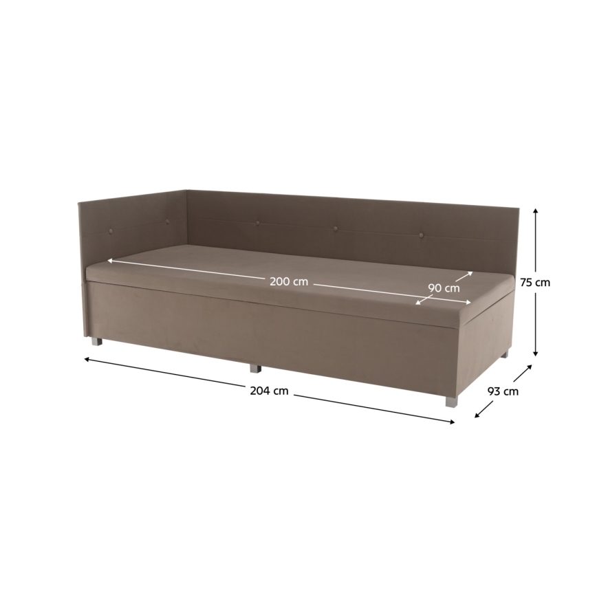 Tapicerowany tapczan AMSTERDAM 90x200 cm z uniwersalnym wezgłowiem i pojemnikiem beżowy